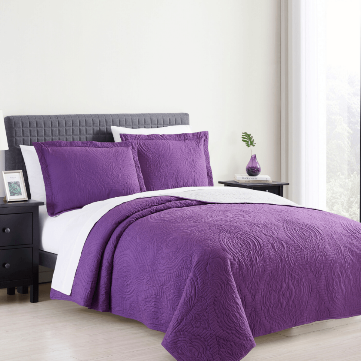Madison Quilt Reversible Collection + Two Free Sham Pillows | Spirit Linen - Purple