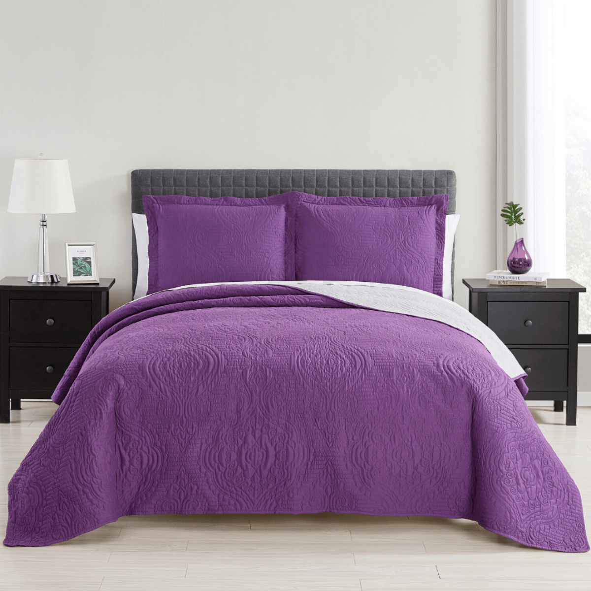 Madison Quilt Reversible Collection + Two Free Sham Pillows | Spirit Linen - Purple