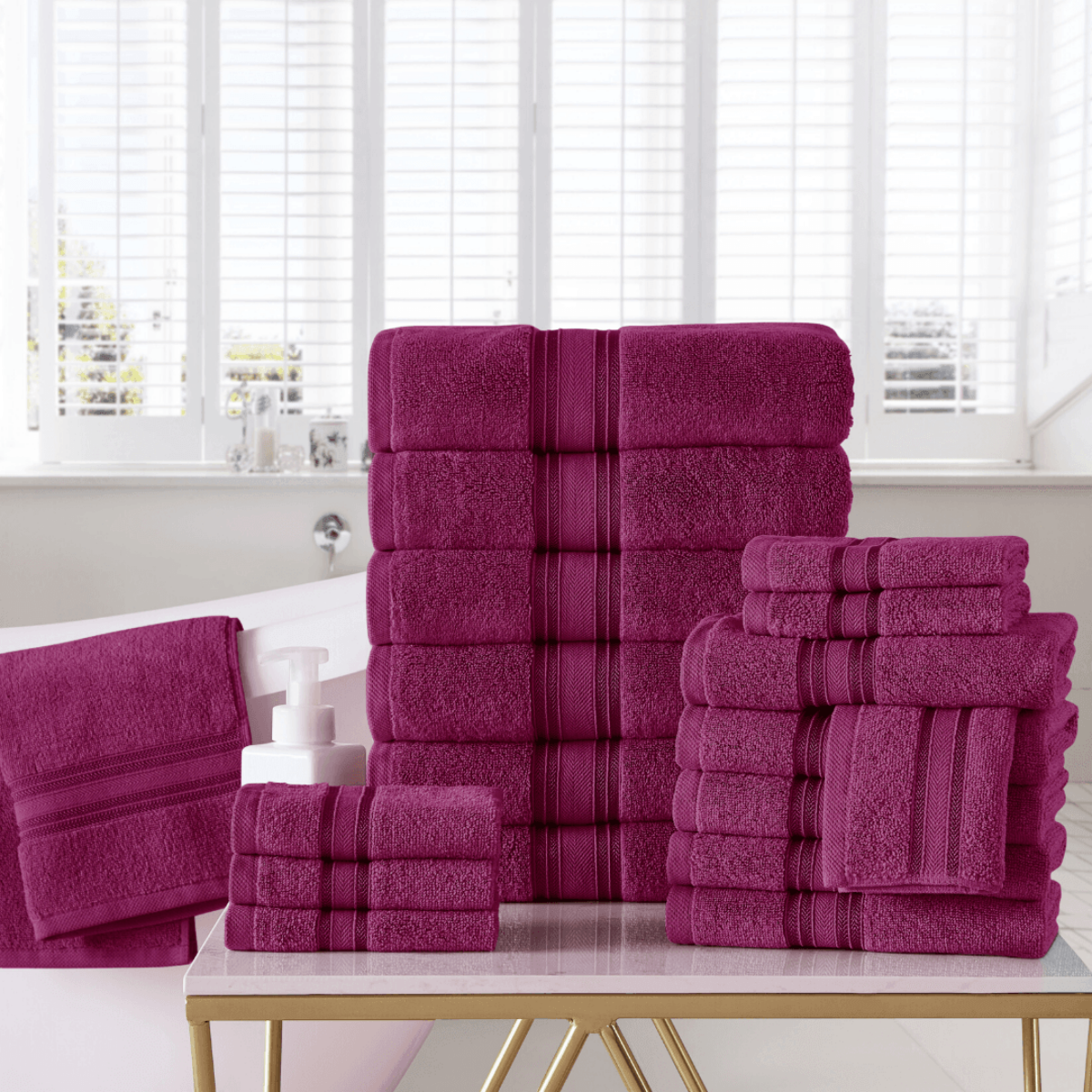 18pc Cotton Bath Towels Set | Spirit Linen - Raspberry