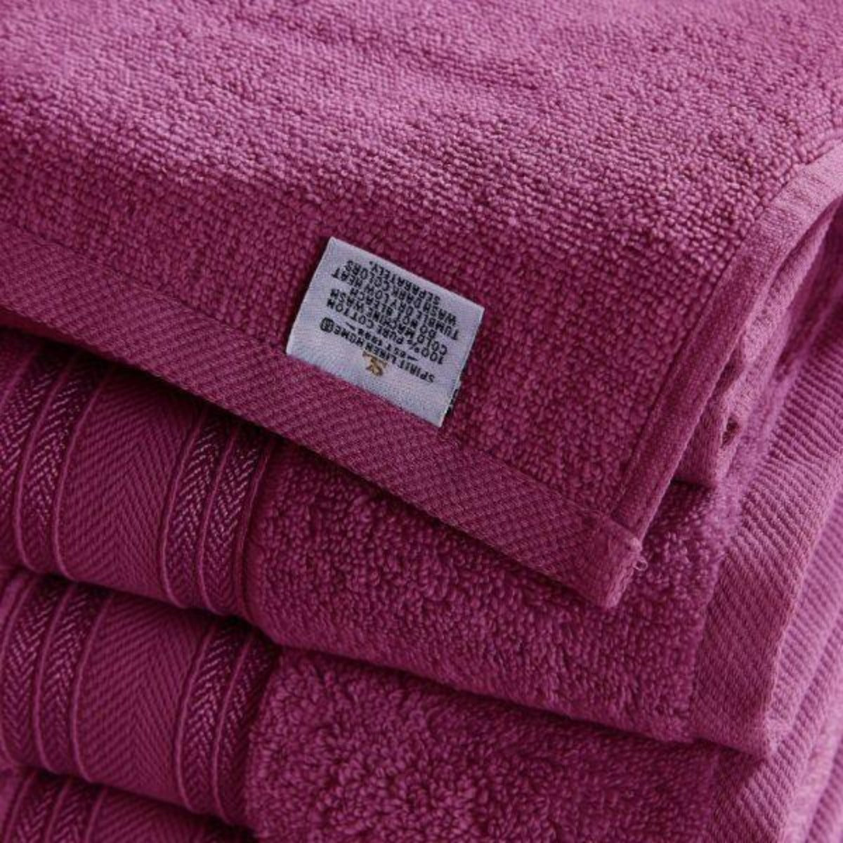 4 Piece Cotton Bath Towels Set | Spirit Linen - Raspberry