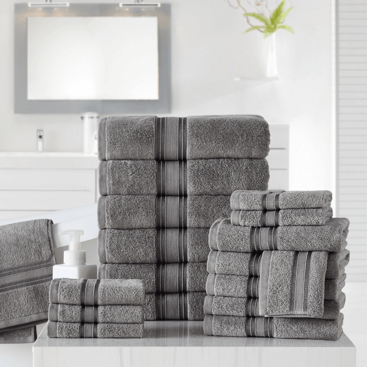 18pc Cotton Bath Towels Set | Spirit Linen - Silver Filigree