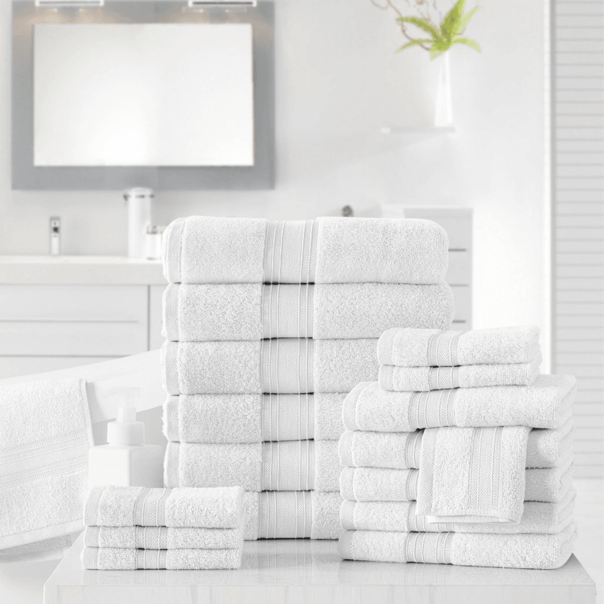 18pc Cotton Bath Towels Set | Spirit Linen - White