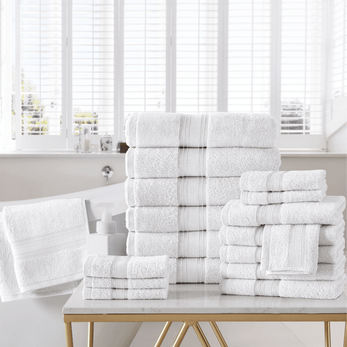 18pc Cotton Bath Towels Set | Spirit Linen - White