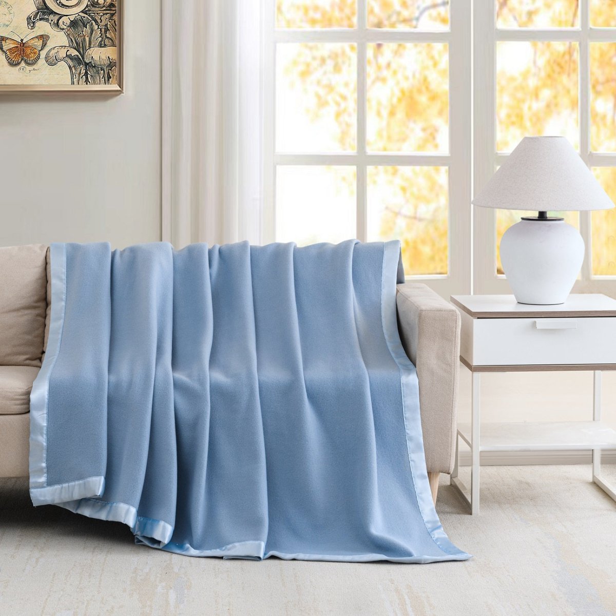 100% Polyester Satin Trim Polar Fleece Blanket - Spirit Linen