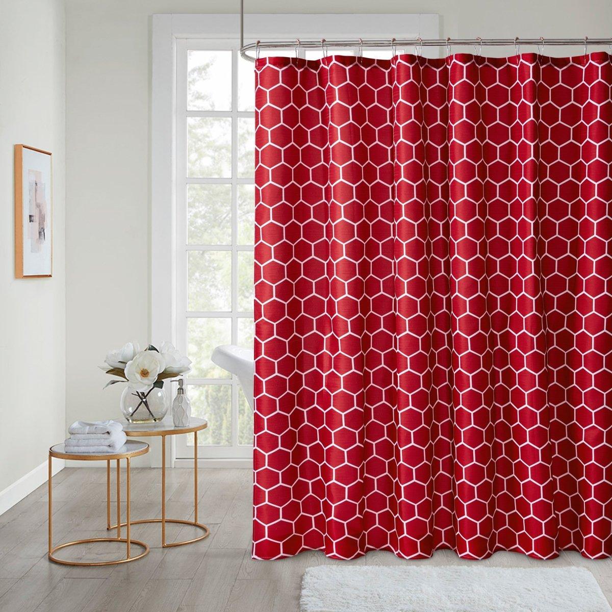 13pc Hooks Polyester Shower Curtain Set - Spirit Linen| Red Honeycomb
