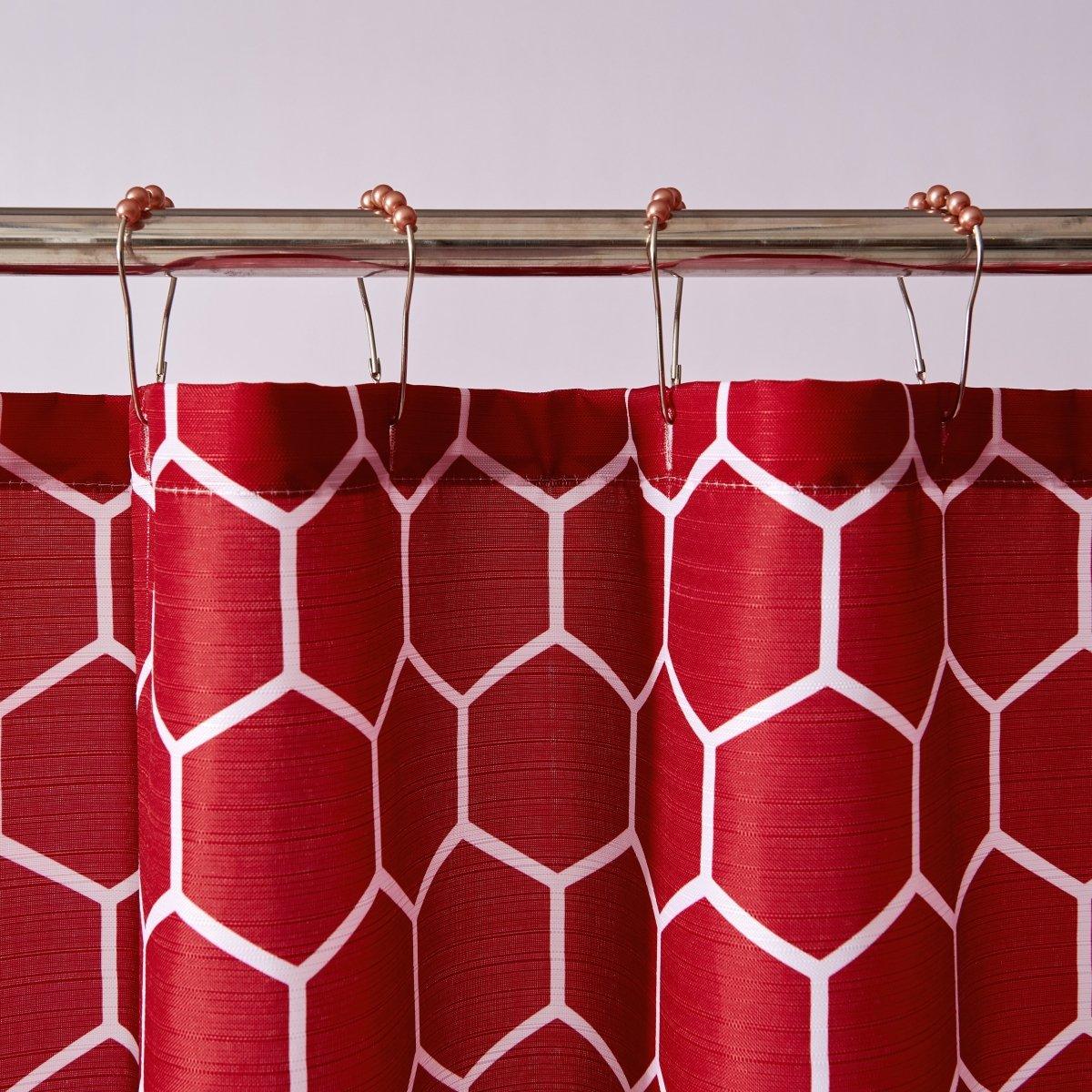 13pc Hooks Polyester Shower Curtain Set - Spirit Linen| Red Honeycomb| Red Honeycomb