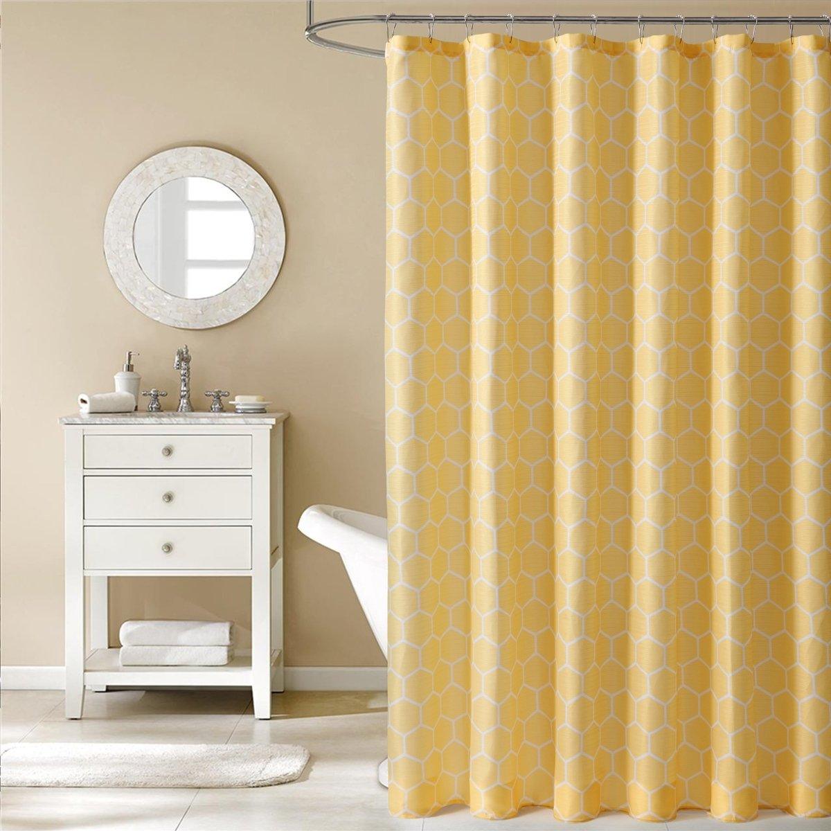 13pc Hooks Polyester Shower Curtain Set - Spirit Linen| Yellow Honeycomb