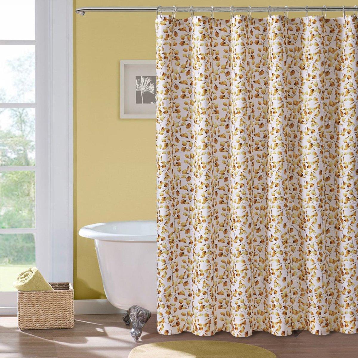 13pc Hooks Polyester Shower Curtain Set - Spirit Linen| Gold Leaf