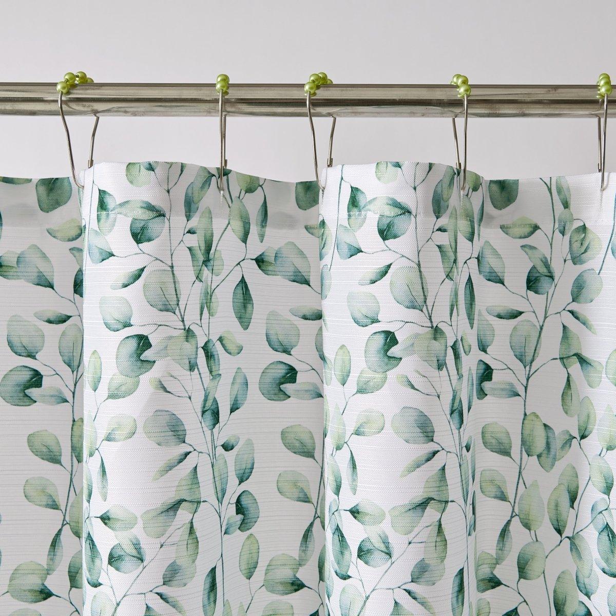13pc Hooks Polyester Shower Curtain Set - Spirit Linen| Green Leaf