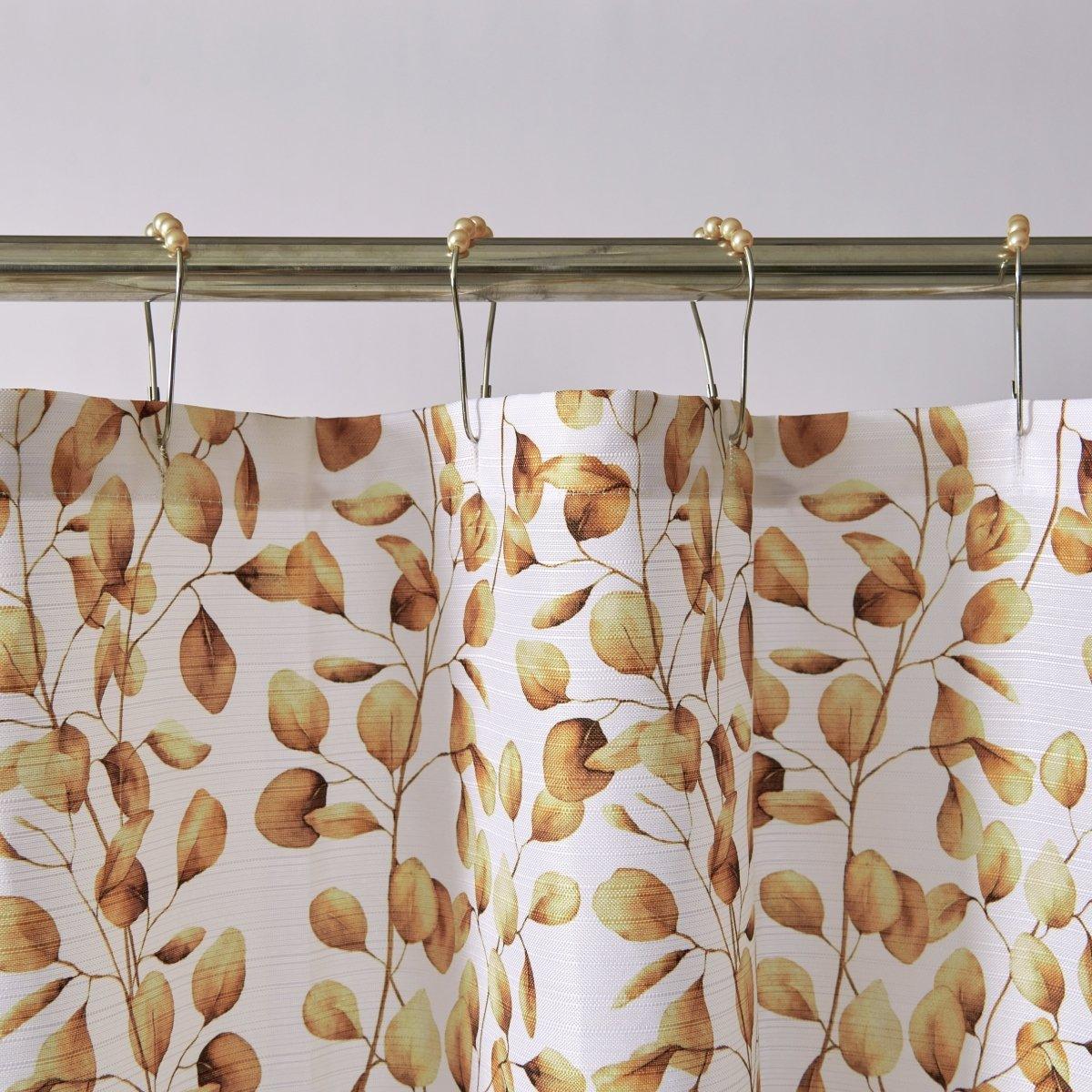 13pc Hooks Polyester Shower Curtain Set - Spirit Linen| Gold Leaf