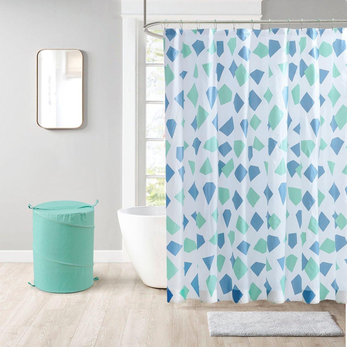 14pc Hooks with Hamper Polyester Shower Curtain Set - Spirit Linen