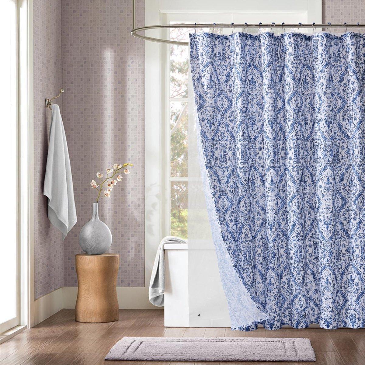 14pc Hooks with Liner Polyester Shower Curtain Set | Spirit Linen