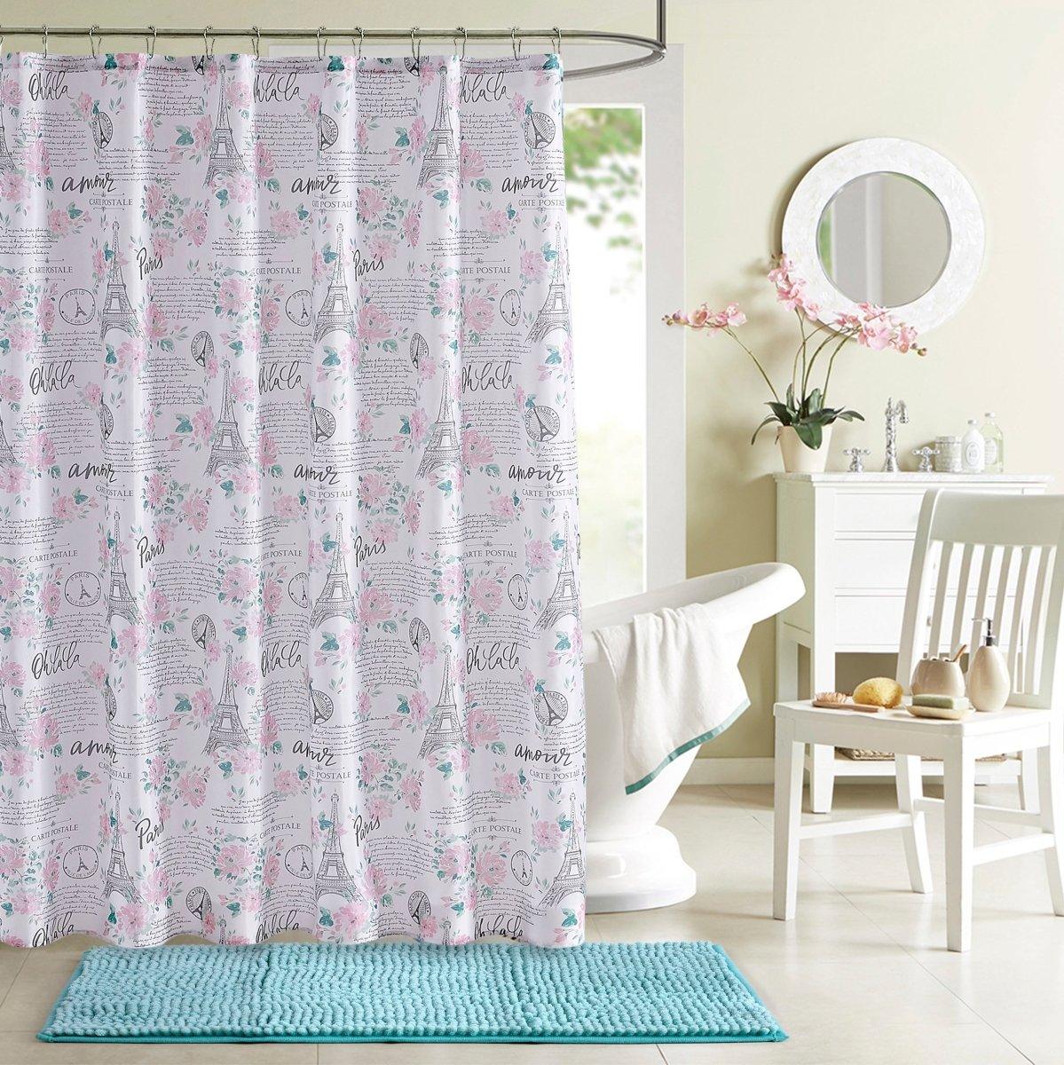 14pc Hooks with Noodle Rug Polyester Shower Curtain Set - Spirit Linen