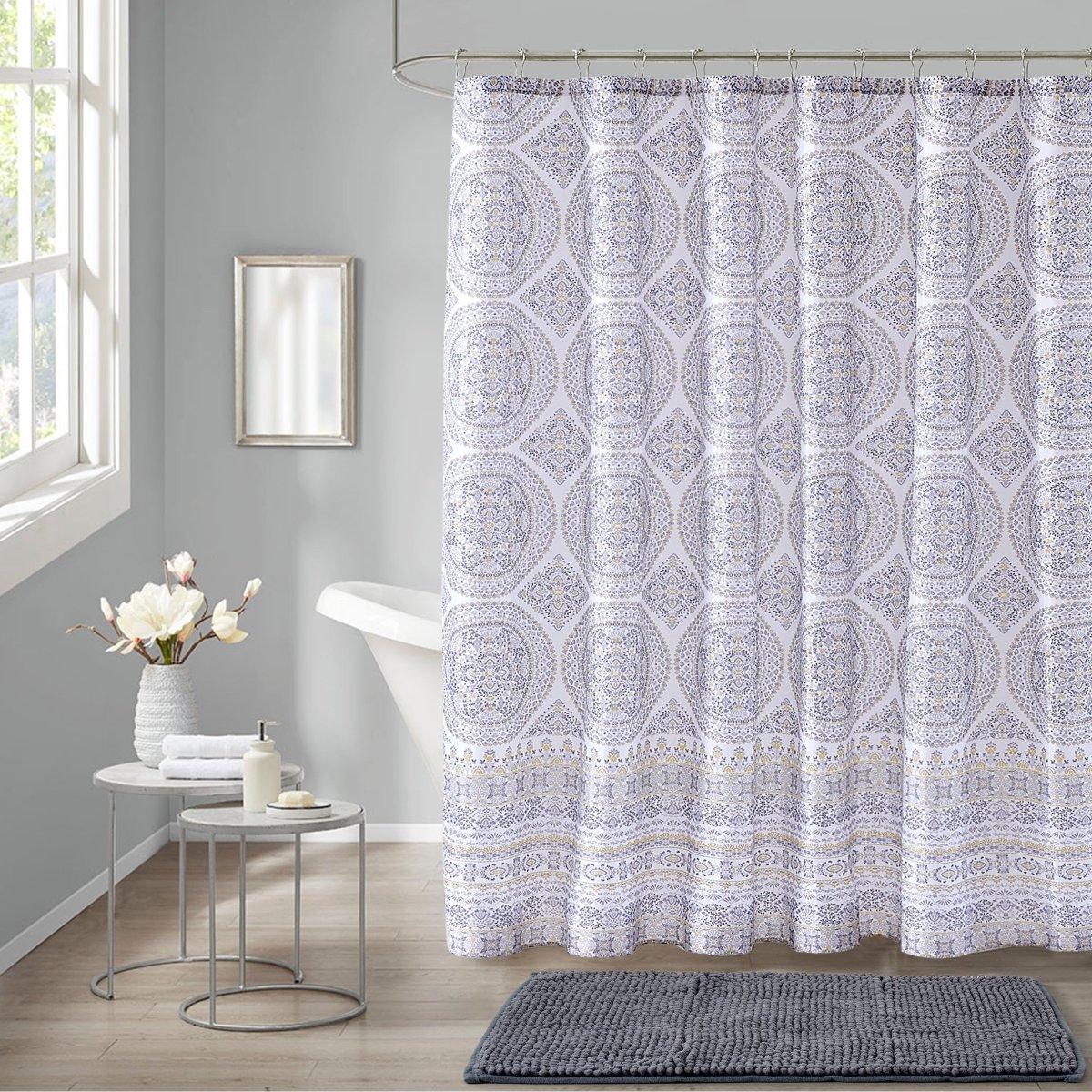 14pc Hooks with Noodle Rug Polyester Shower Curtain Set - Spirit Linen