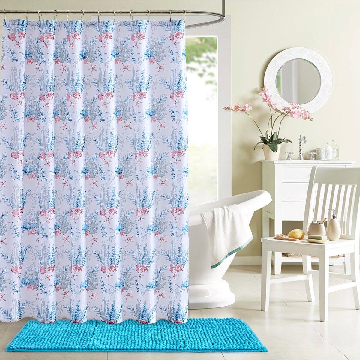 14pc Hooks with Noodle Rug Polyester Shower Curtain Set | Spirit Linen