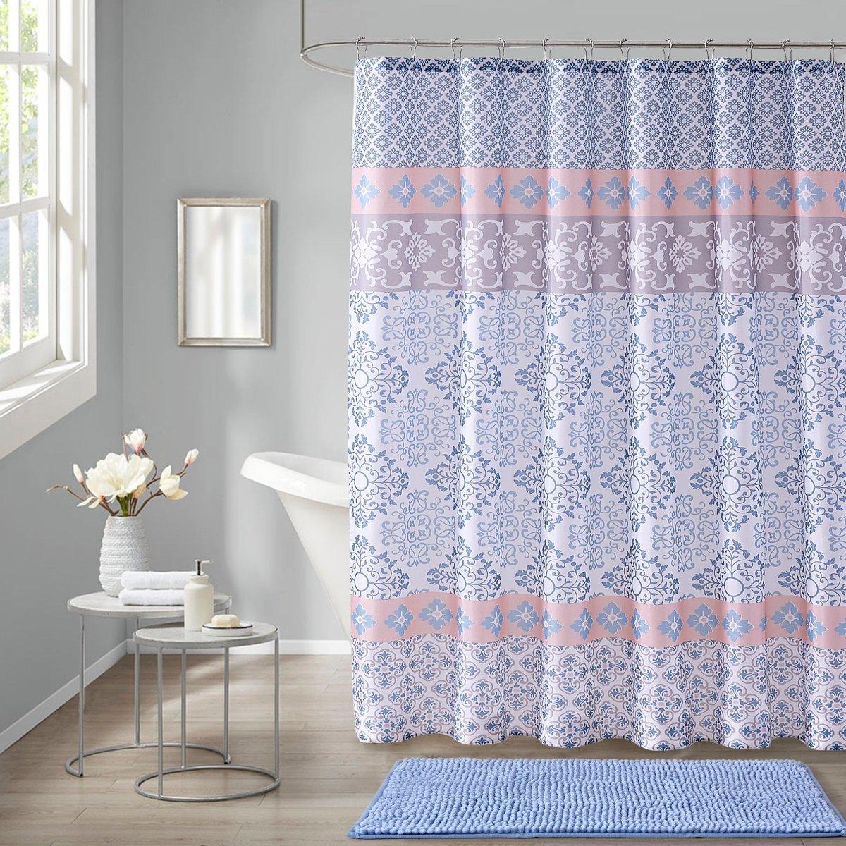 14pc Hooks with Noodle Rug Polyester Shower Curtain Set - Spirit Linen