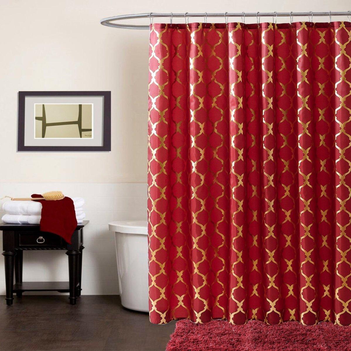 14pc Hooks with Rug Polyester Shower Curtain Set - Spirit Linen | Burgundy