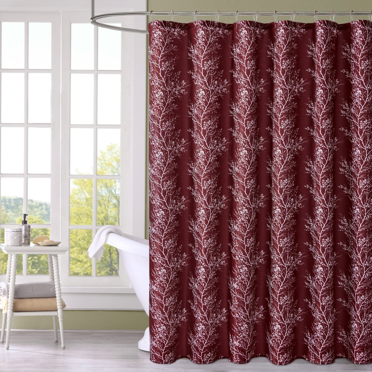 1pc Polyester Shower Curtain Set - Spirit Linen - Burgundy