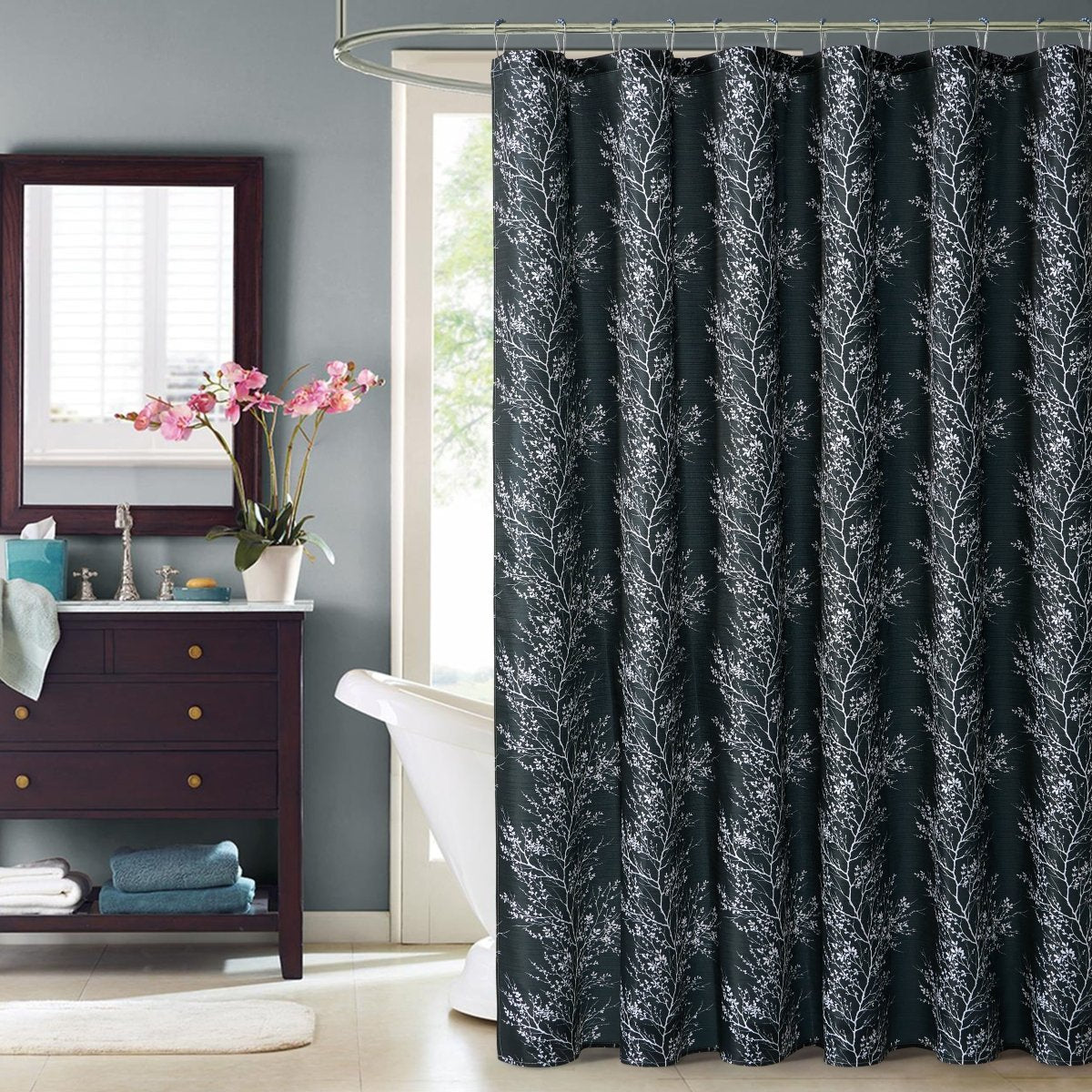 1pc Polyester Shower Curtain Set - Spirit Linen - Black