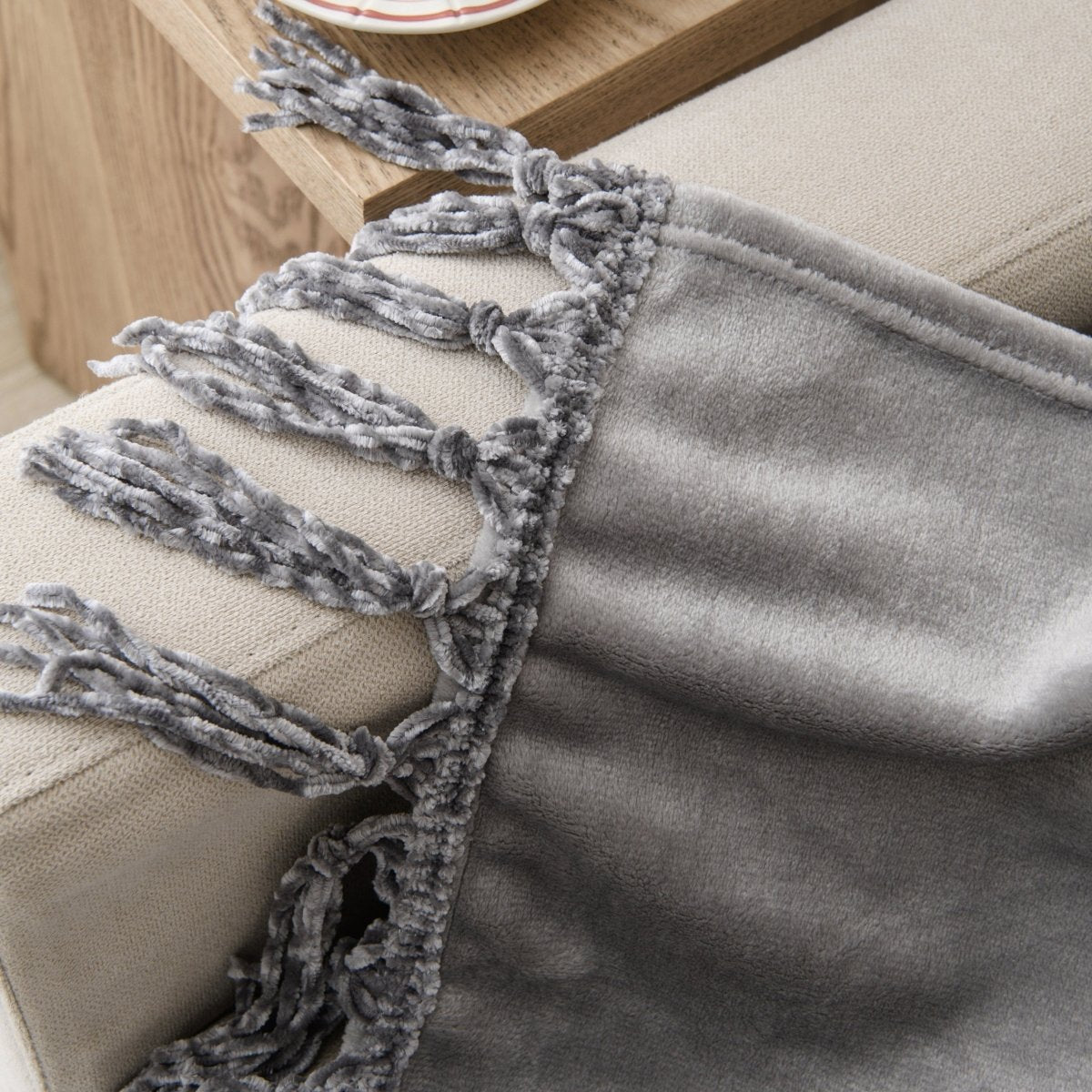 50x70 Tassel Flannel Throw Bellyband - Spirit Linen | Gray