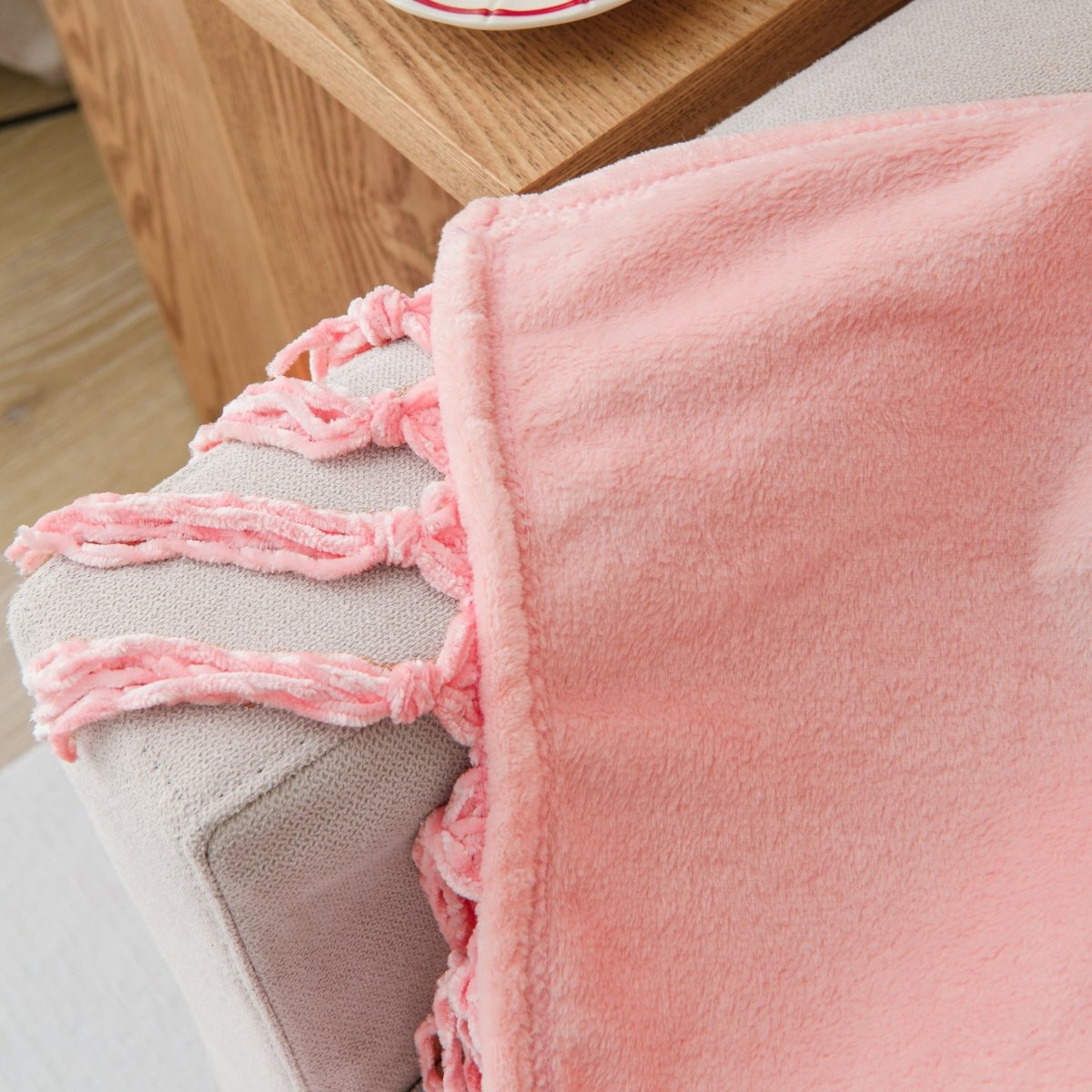 50x70 Tassel Flannel Throw Bellyband - Spirit Linen | Pink