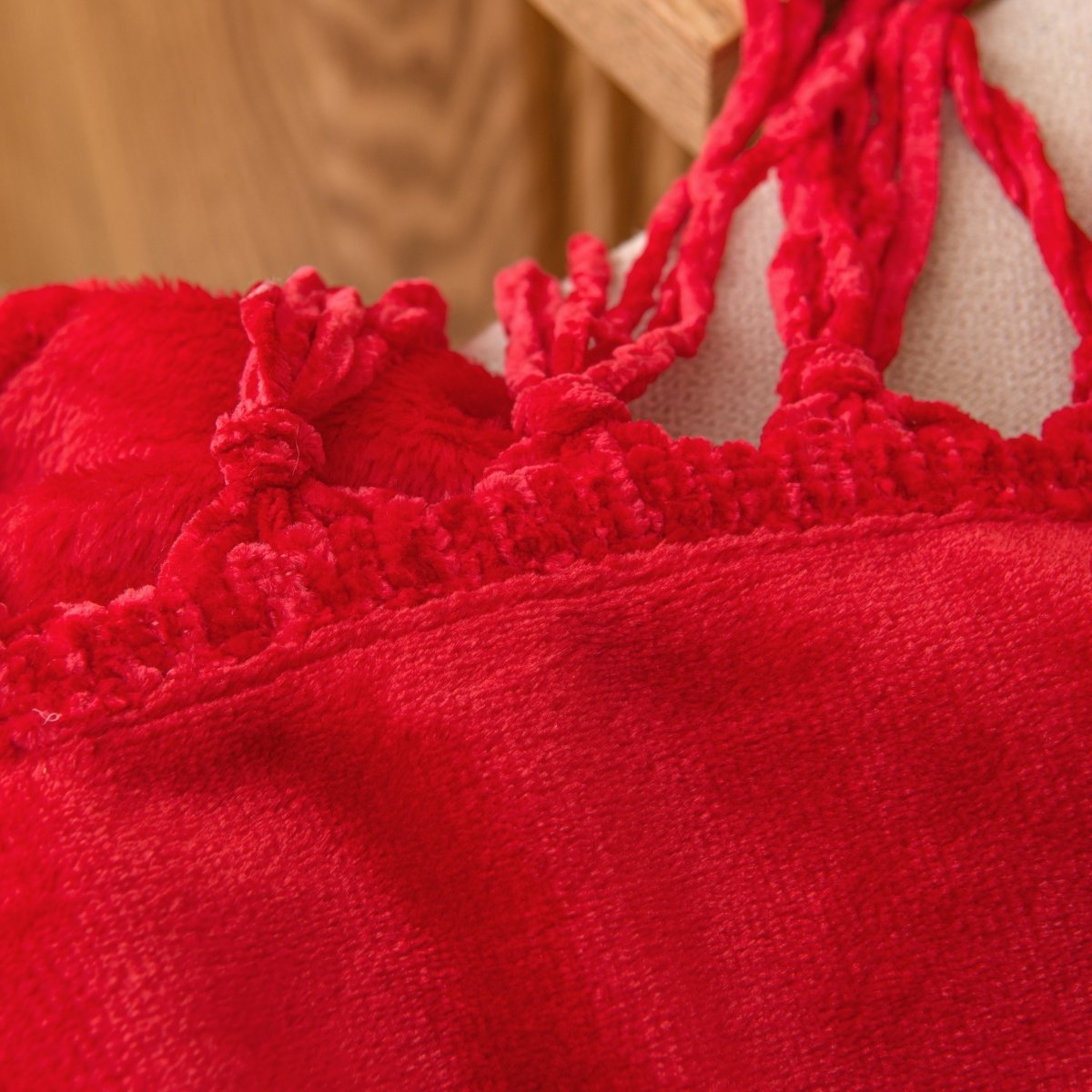 50x70 Tassel Flannel Throw Bellyband - Spirit Linen | Red
