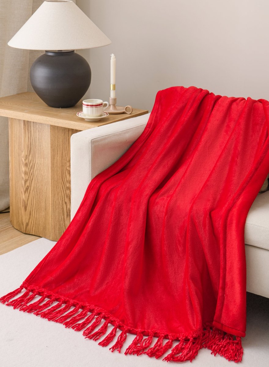 50x70 Tassel Flannel Throw Bellyband - Spirit Linen | Red