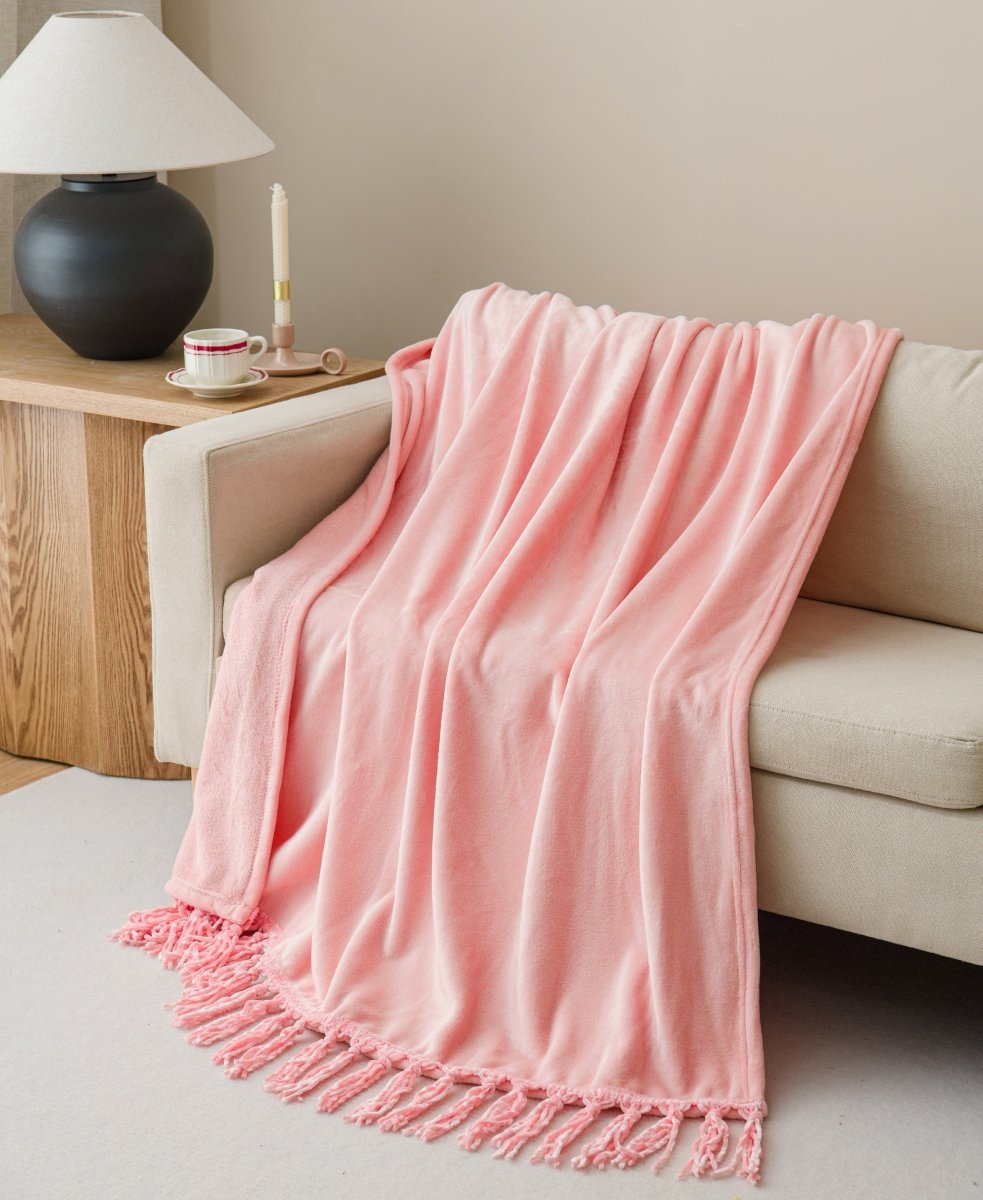 50x70 Tassel Flannel Throw Bellyband - Spirit Linen | Pink