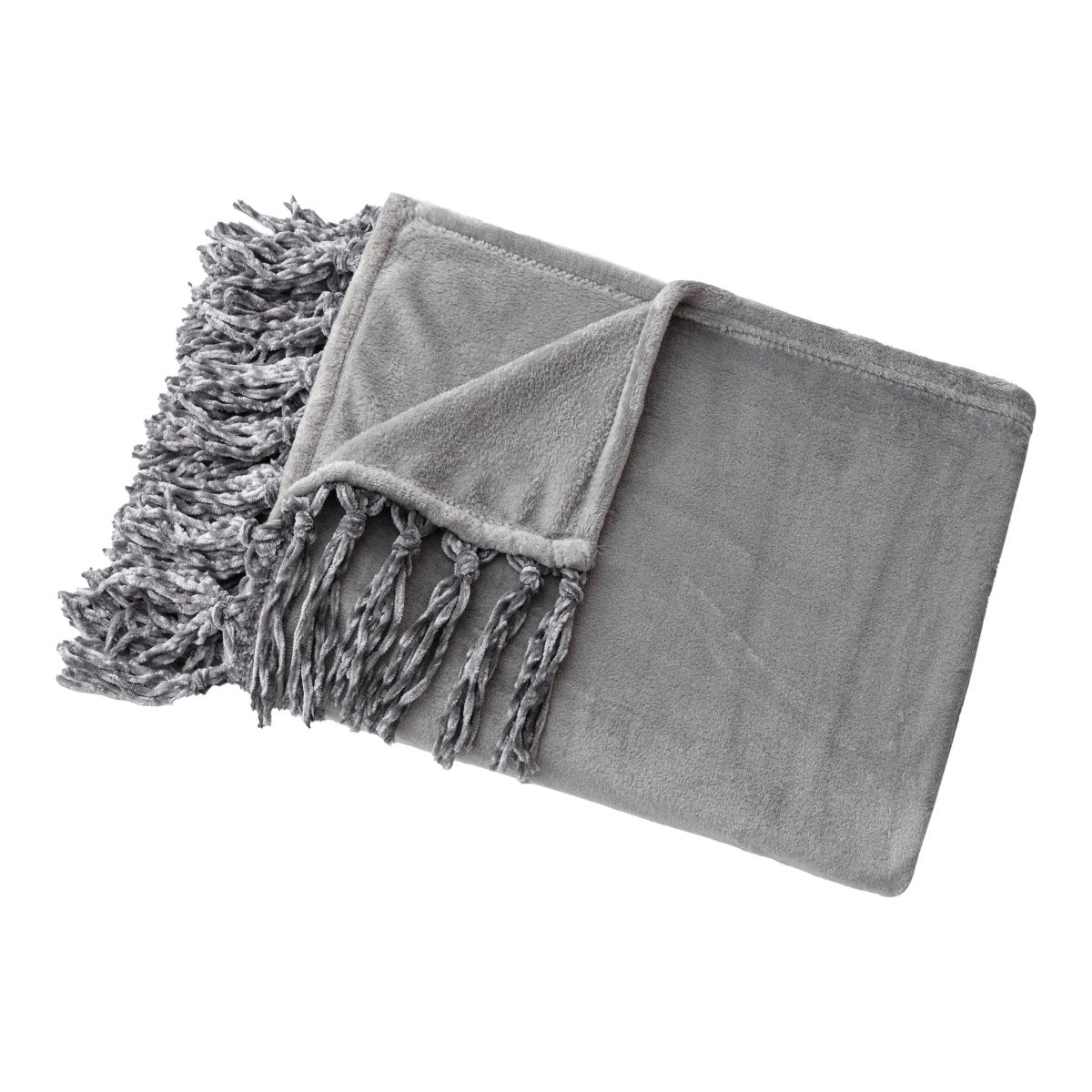 50x70 Tassel Flannel Throw Bellyband - Spirit Linen | Gray