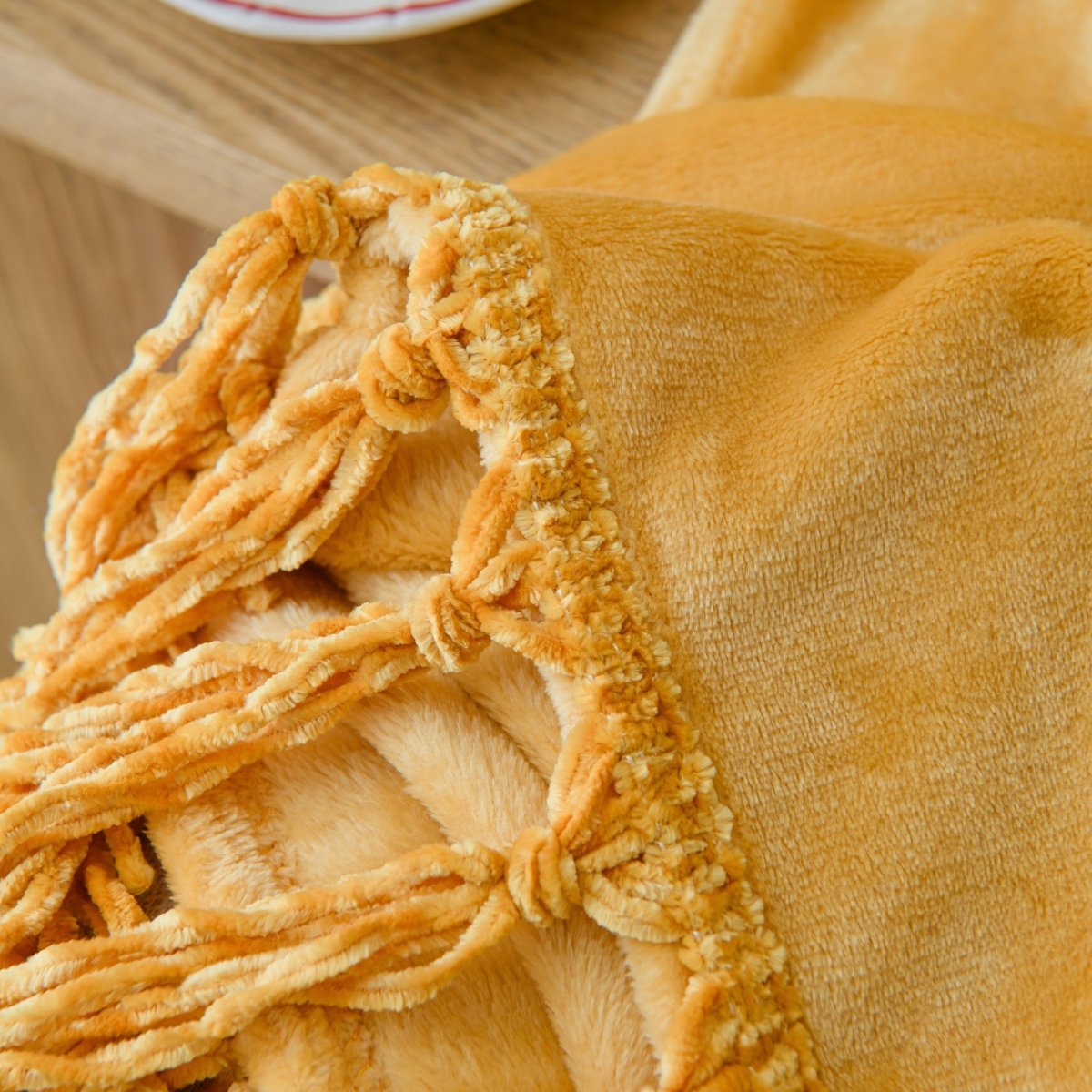 50x70 Tassel Flannel Throw Bellyband - Spirit Linen | Gold