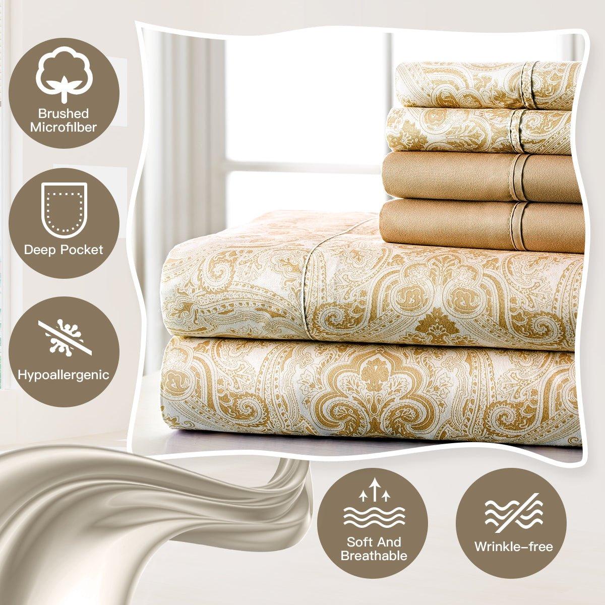 6PC Bed Sheets Set Paisley Sweet Dream Ultra Soft Microfiber - Spirit Linen