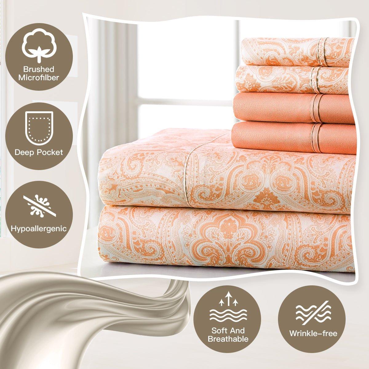6PC Bed Sheets Set Paisley Sweet Dream Ultra Soft Microfiber - Spirit Linen