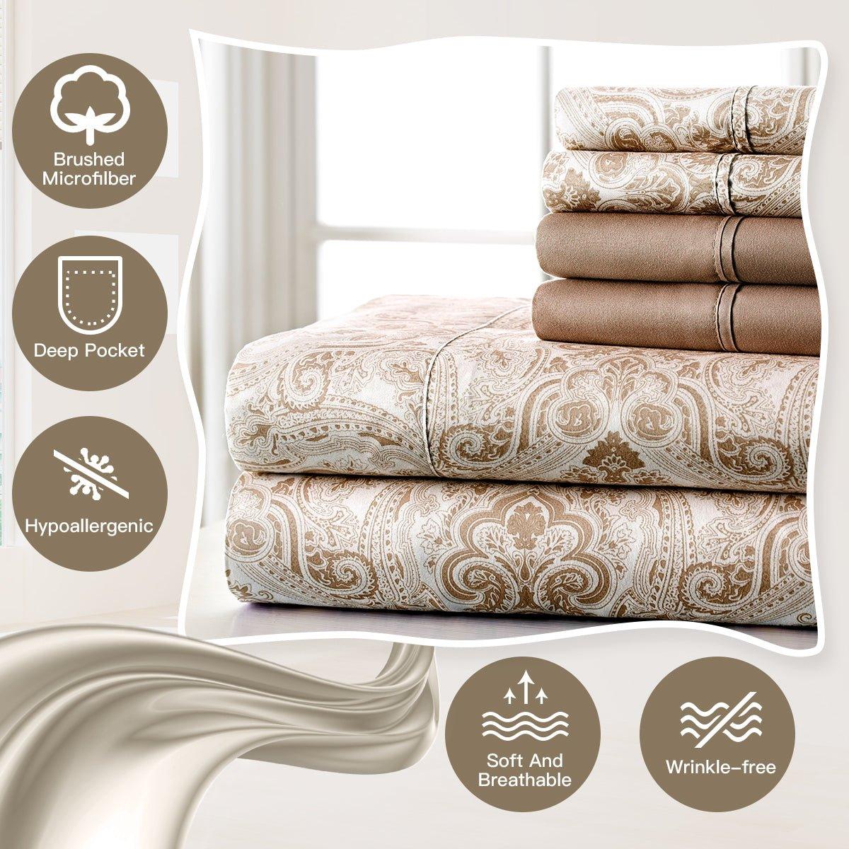 6PC Bed Sheets Set Paisley Sweet Dream Ultra Soft Microfiber - Spirit Linen