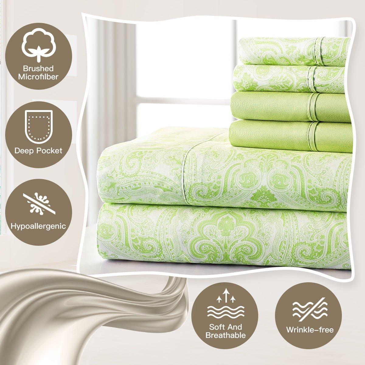 6PC Bed Sheets Set Paisley Sweet Dream Ultra Soft Microfiber - Spirit Linen