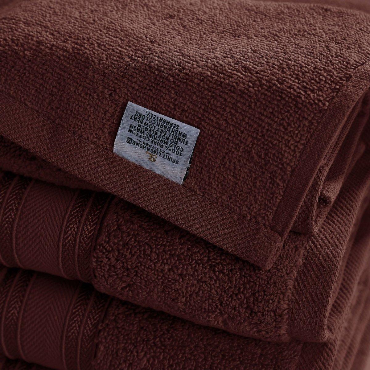 4 Piece Soft Cotton Bath Towel Set 100% Cotton | Spirit Linen - Deep Mahogany