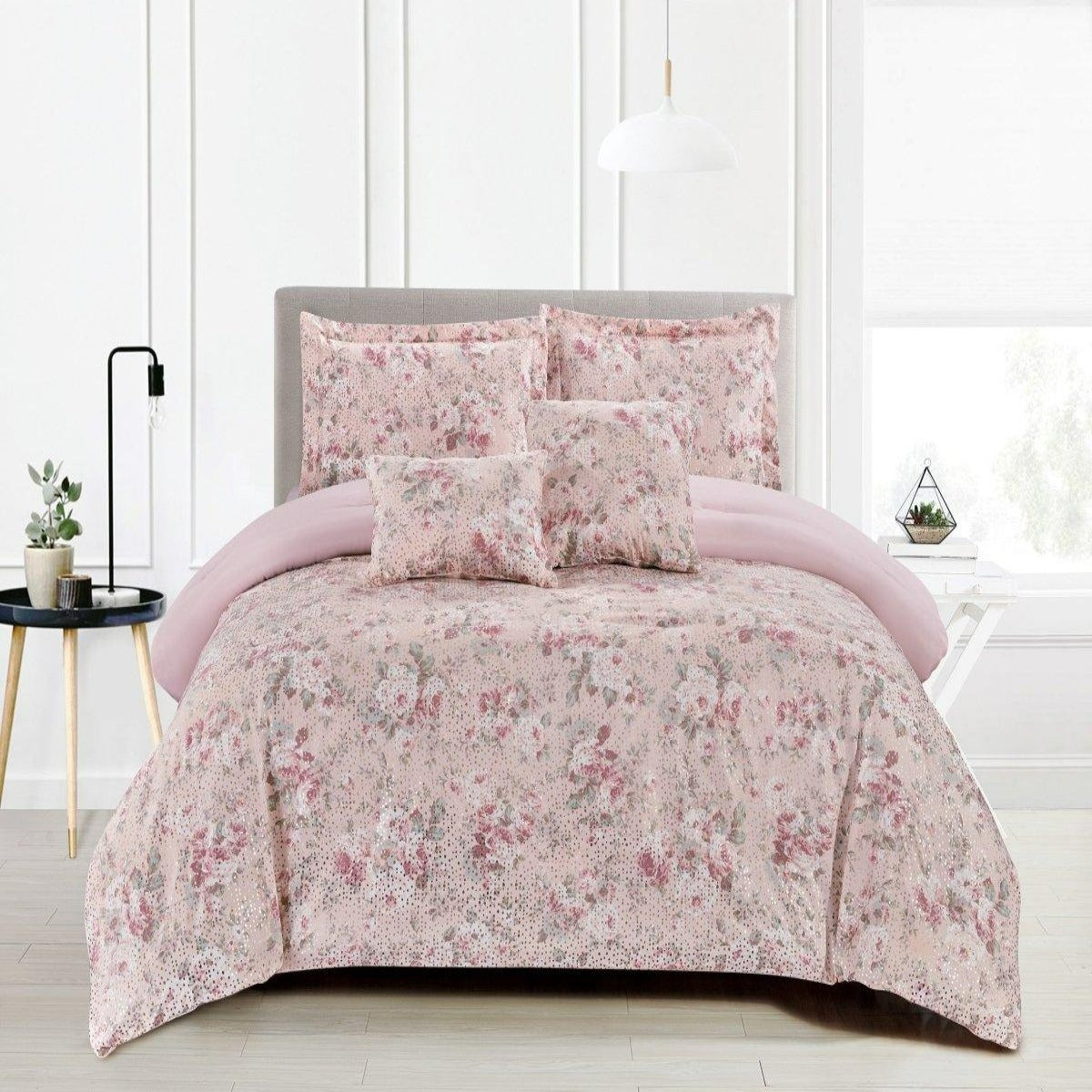 Metallic Comforter Set with Matching Shams and Decorative Pillows - Stylish Home Décor with Metallic Accents - Spirit Linen