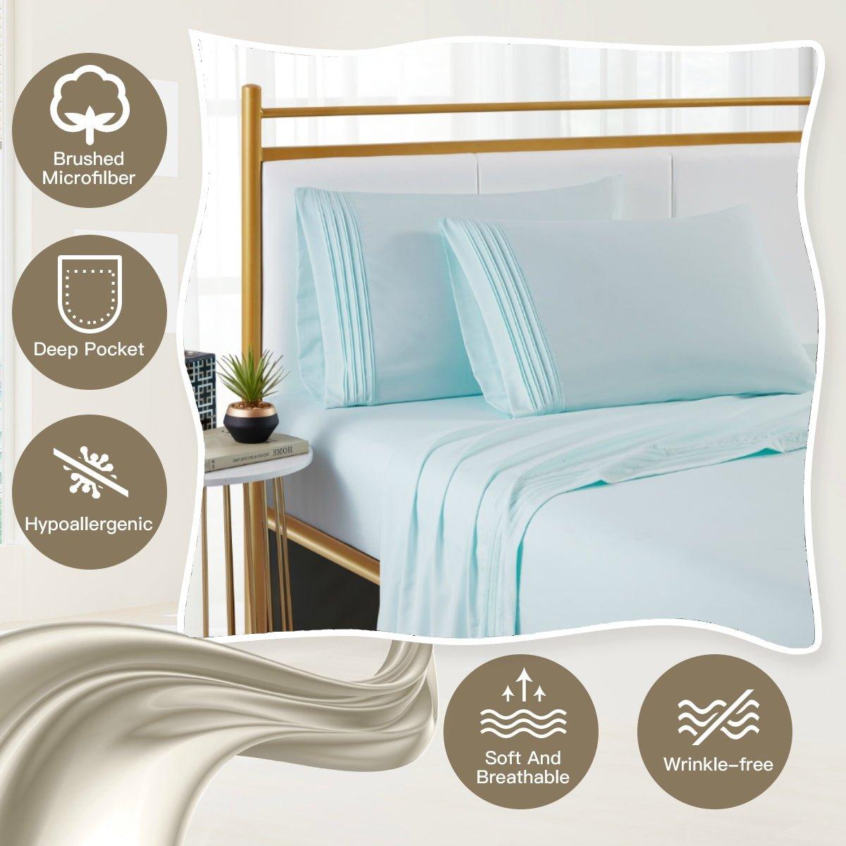 Spirit Linen Home Bed Sheets Set 4PC Pleated Better Sleep Ultra Soft Microfiber Sheet Set with Fitted Sheet Flat Sheet Pillowcases - Spirit Linen