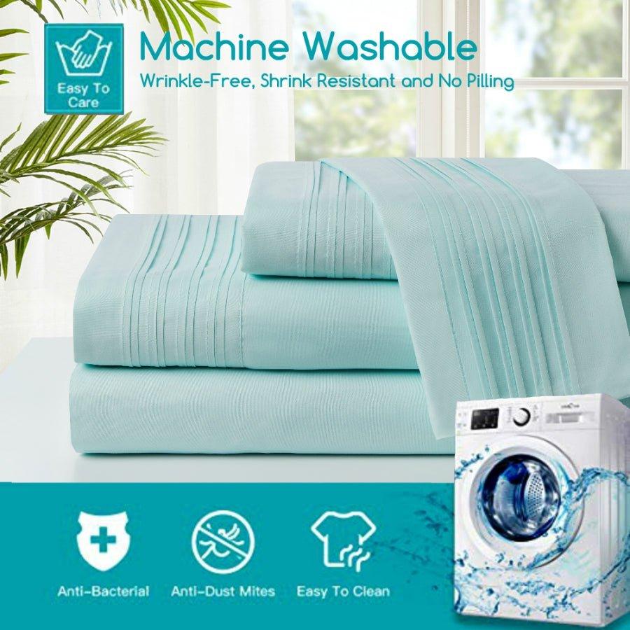 Spirit Linen Home Bed Sheets Set 4PC Pleated Better Sleep Ultra Soft Microfiber Sheet Set with Fitted Sheet Flat Sheet Pillowcases - Spirit Linen