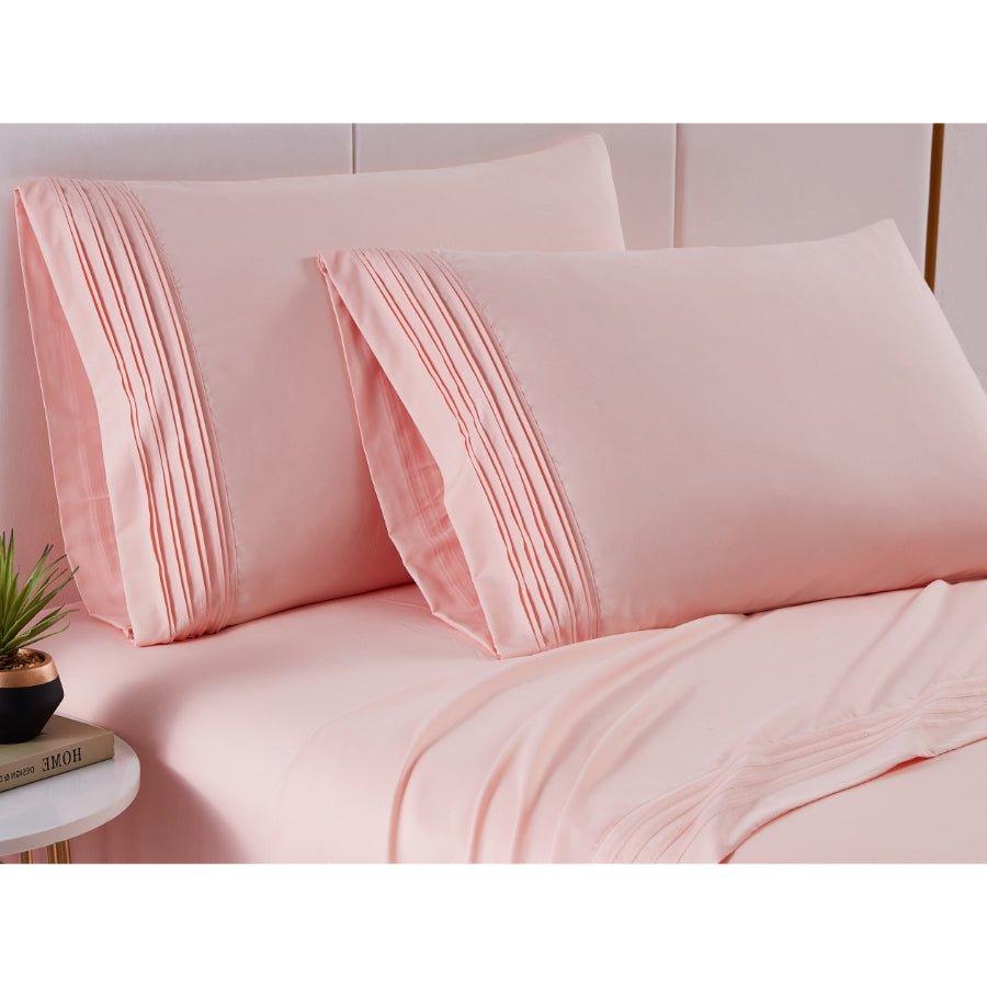 Spirit Linen Home Bed Sheets Set 4PC Pleated Better Sleep Ultra Soft Microfiber Sheet Set with Fitted Sheet Flat Sheet Pillowcases - Spirit Linen