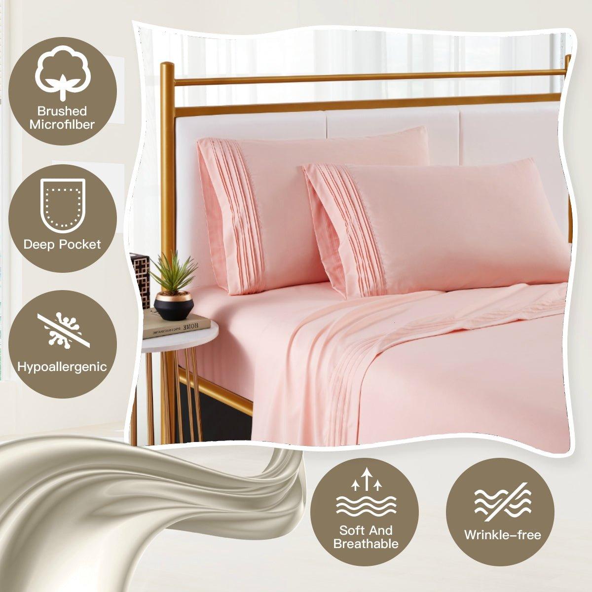 Spirit Linen Home Bed Sheets Set 4PC Pleated Better Sleep Ultra Soft Microfiber Sheet Set with Fitted Sheet Flat Sheet Pillowcases - Spirit Linen