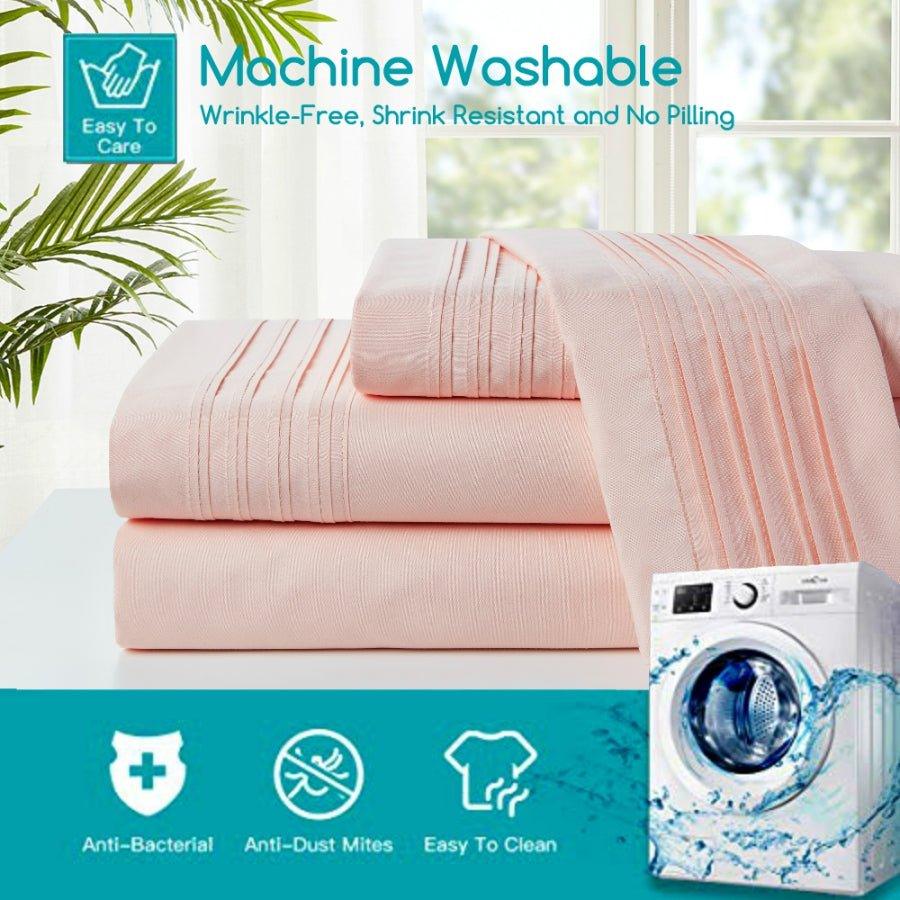 Spirit Linen Home Bed Sheets Set 4PC Pleated Better Sleep Ultra Soft Microfiber Sheet Set with Fitted Sheet Flat Sheet Pillowcases - Spirit Linen