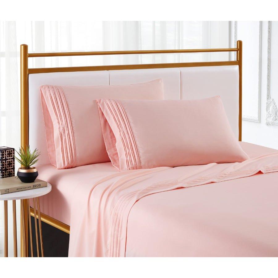 Spirit Linen Home Bed Sheets Set 4PC Pleated Better Sleep Ultra Soft Microfiber Sheet Set with Fitted Sheet Flat Sheet Pillowcases - Spirit Linen