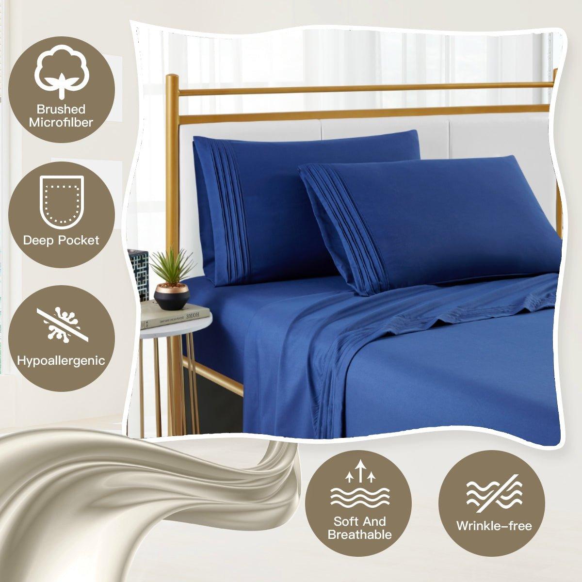 Spirit Linen Home Bed Sheets Set 4PC Pleated Better Sleep Ultra Soft Microfiber Sheet Set with Fitted Sheet Flat Sheet Pillowcases - Spirit Linen