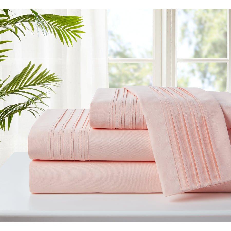 Spirit Linen Home Bed Sheets Set 4PC Pleated Better Sleep Ultra Soft Microfiber Sheet Set with Fitted Sheet Flat Sheet Pillowcases - Spirit Linen