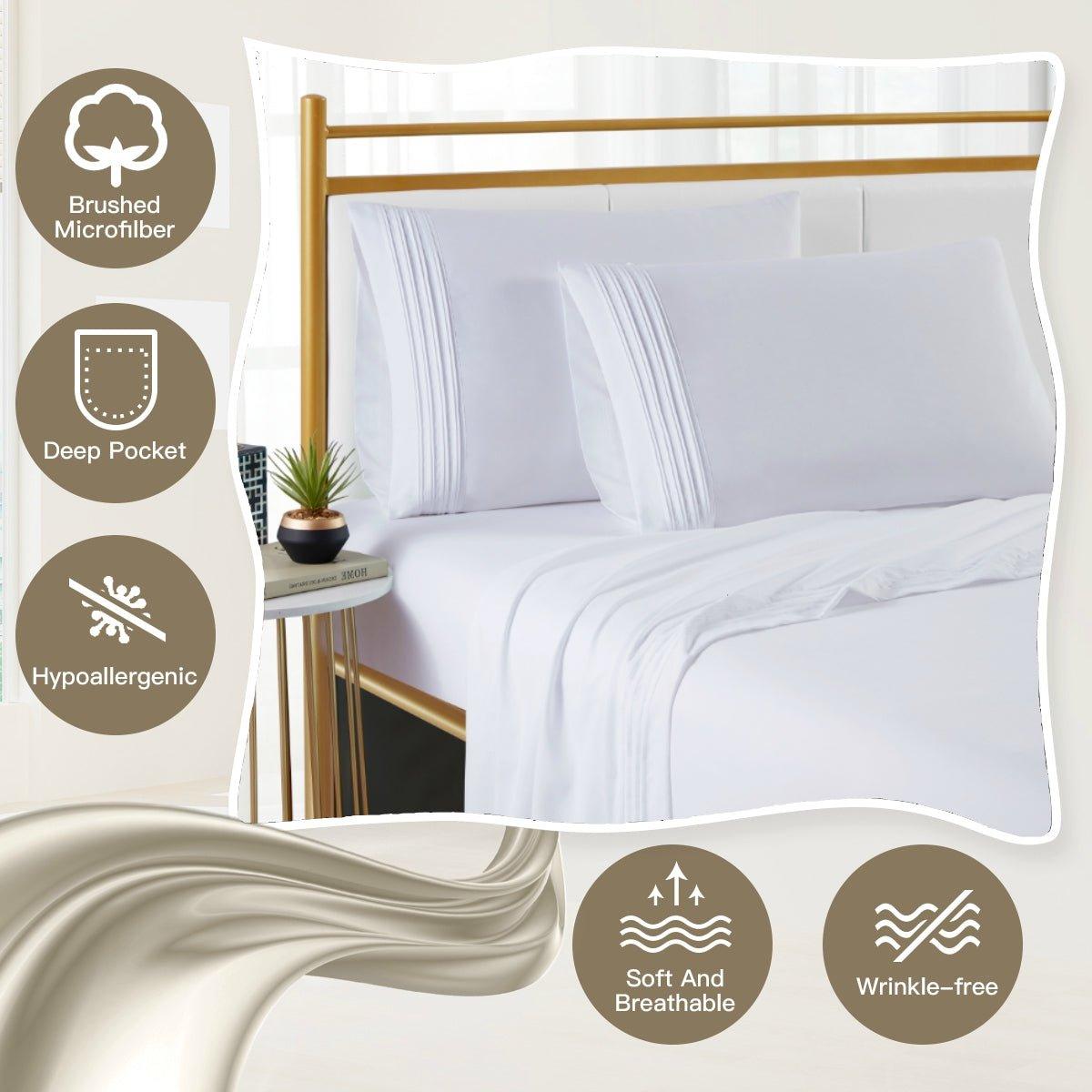 Spirit Linen Home Bed Sheets Set 4PC Pleated Better Sleep Ultra Soft Microfiber Sheet Set with Fitted Sheet Flat Sheet Pillowcases - Spirit Linen