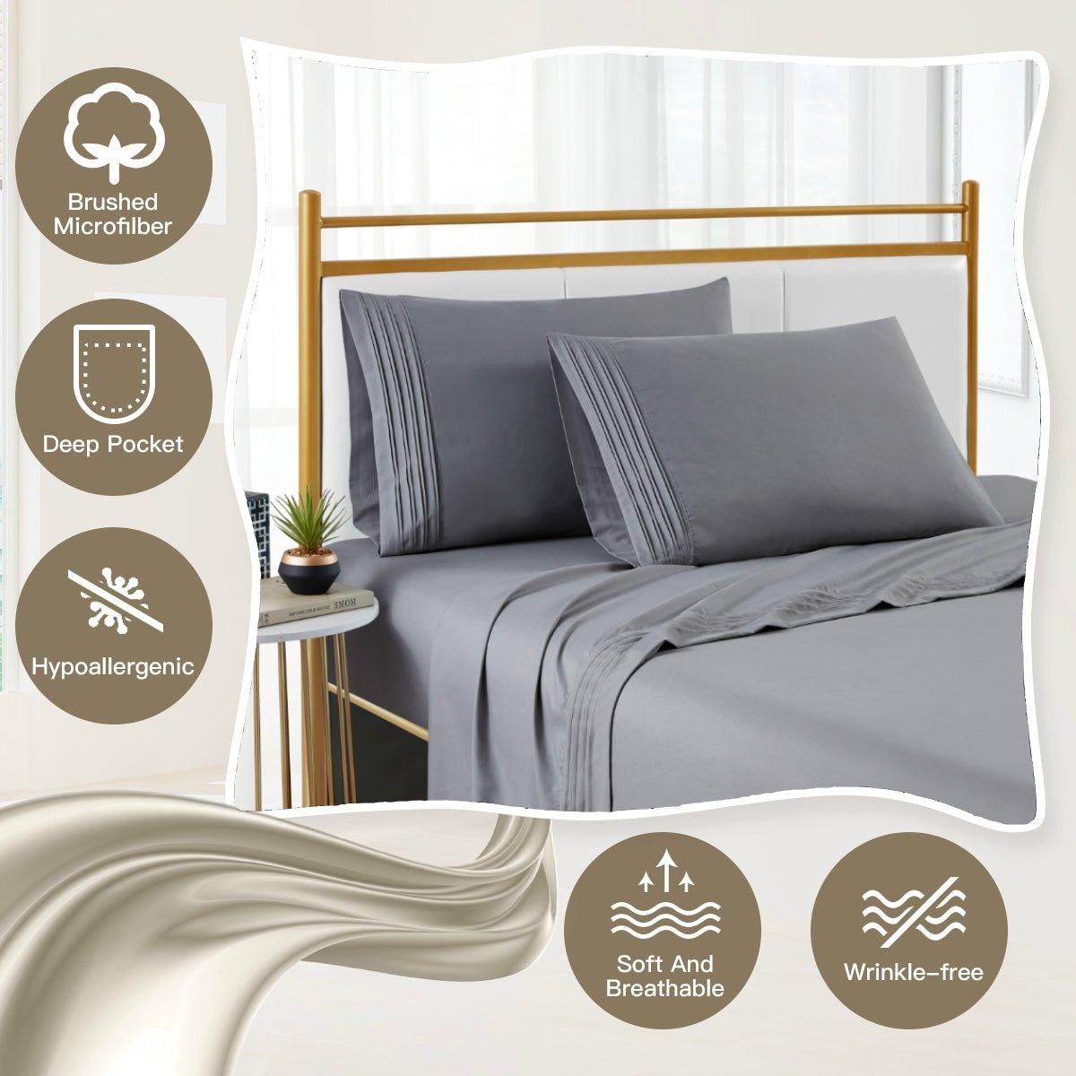 Spirit Linen Home Bed Sheets Set 4PC Pleated Better Sleep Ultra Soft Microfiber Sheet Set with Fitted Sheet Flat Sheet Pillowcases - Spirit Linen