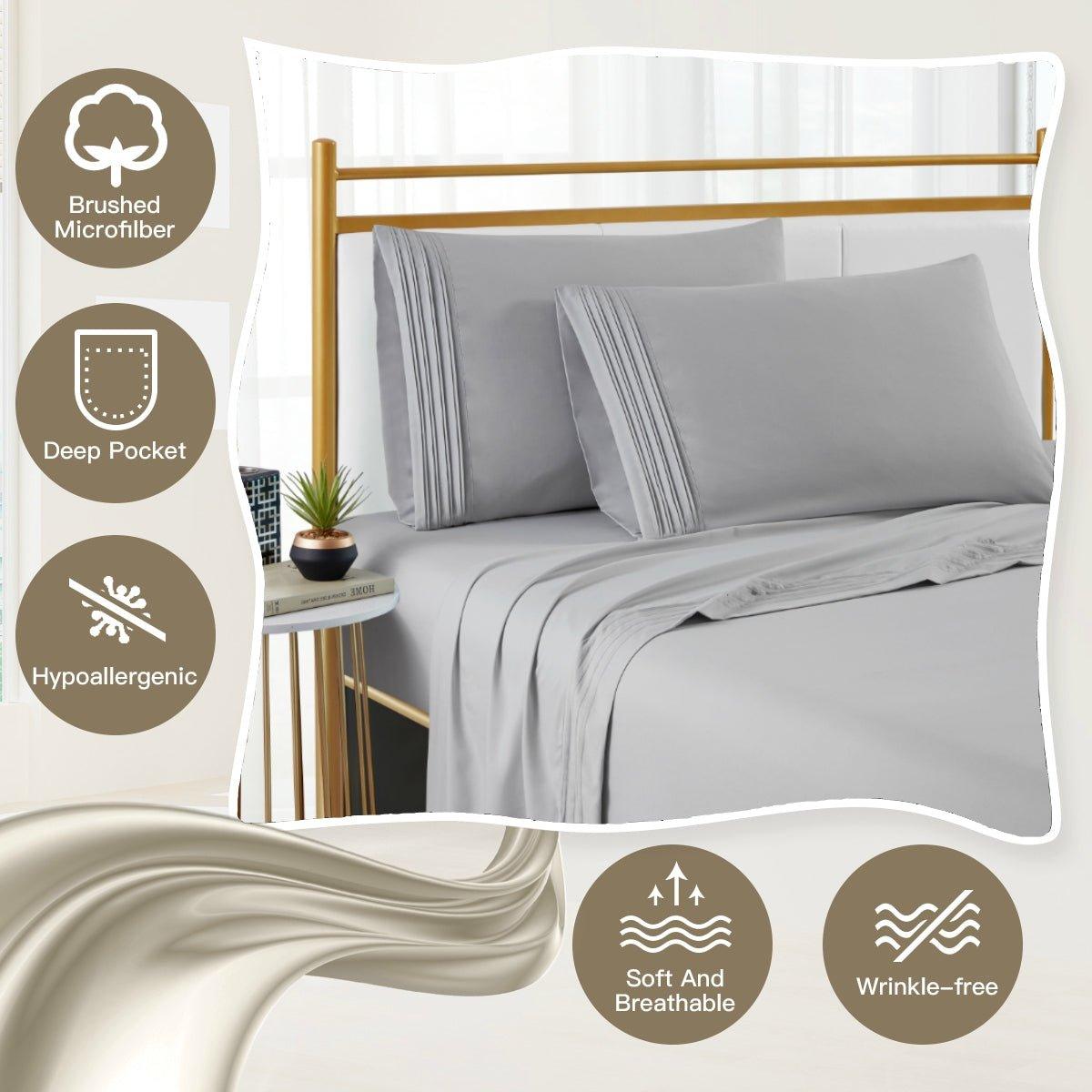 Spirit Linen Home Bed Sheets Set 4PC Pleated Better Sleep Ultra Soft Microfiber Sheet Set with Fitted Sheet Flat Sheet Pillowcases - Spirit Linen