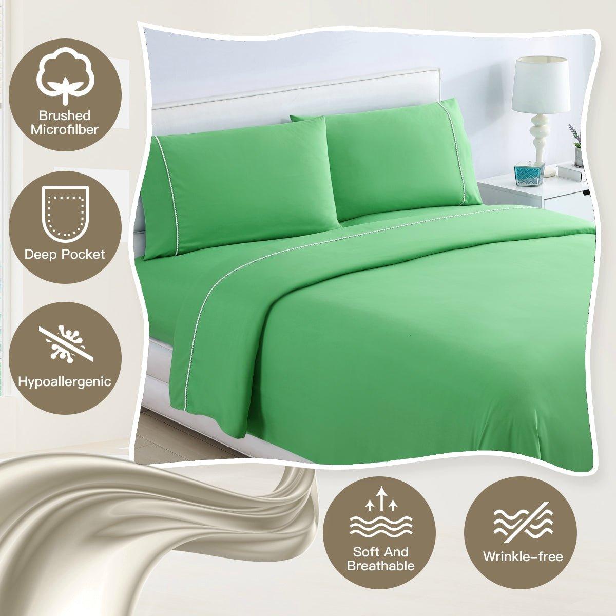Spirit Linen Home Bed Sheets Set 4PC Pom Pom Sweet Dream Ultra Soft Microfiber Sheet Set with Fitted Sheet Flat Sheet Pillowcases - Spirit Linen
