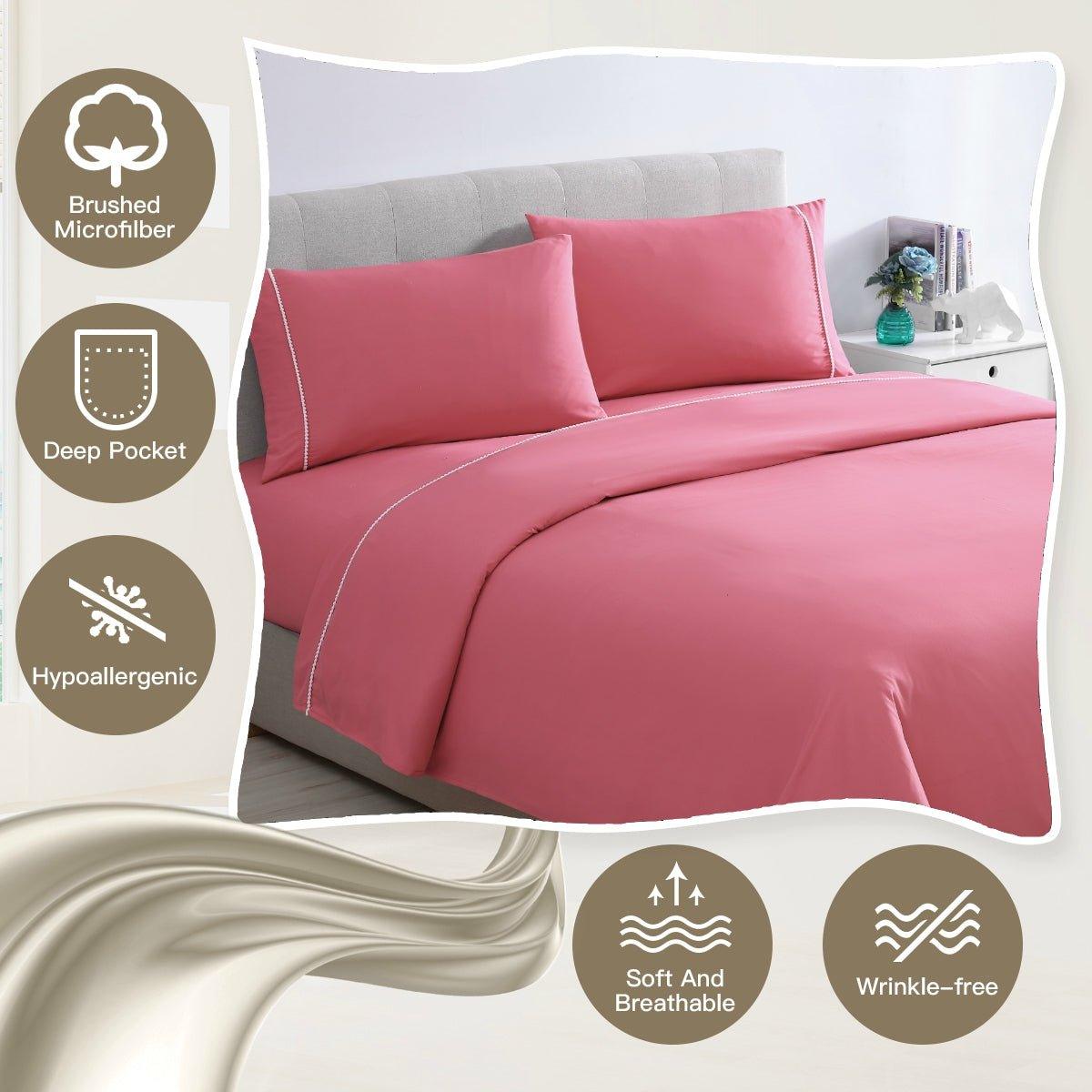 Spirit Linen Home Bed Sheets Set 4PC Pom Pom Sweet Dream Ultra Soft Microfiber Sheet Set with Fitted Sheet Flat Sheet Pillowcases - Spirit Linen