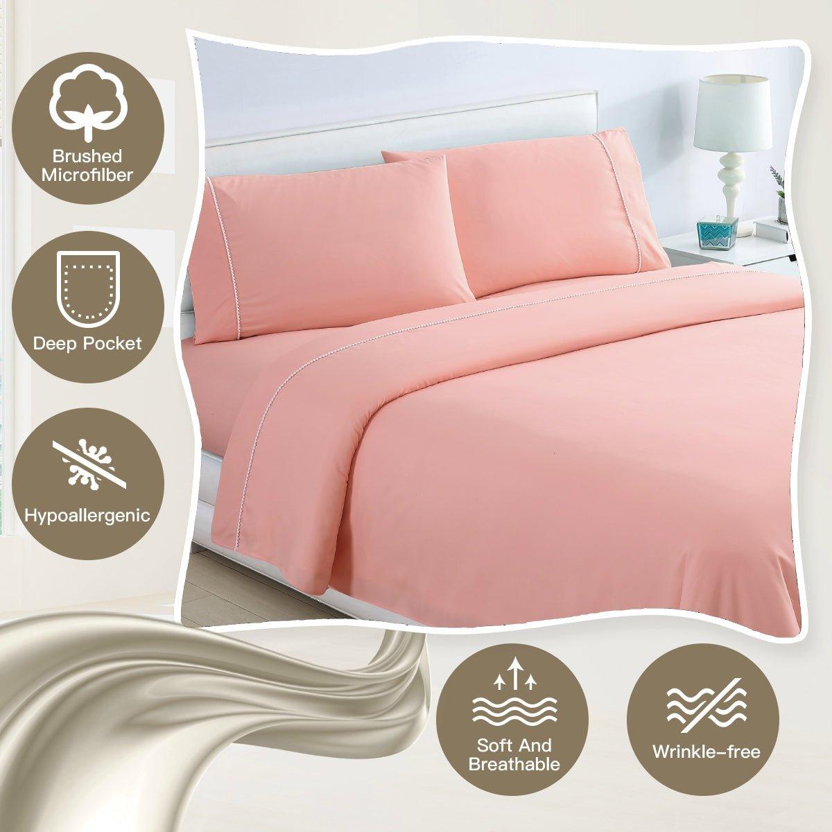 Spirit Linen Home Bed Sheets Set 4PC Pom Pom Sweet Dream Ultra Soft Microfiber Sheet Set with Fitted Sheet Flat Sheet Pillowcases - Spirit Linen